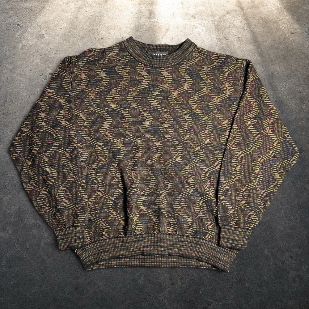 Vintage Baracuta by Tundra 3D Knit Sweater Multicolor Coogi Style Size Medium